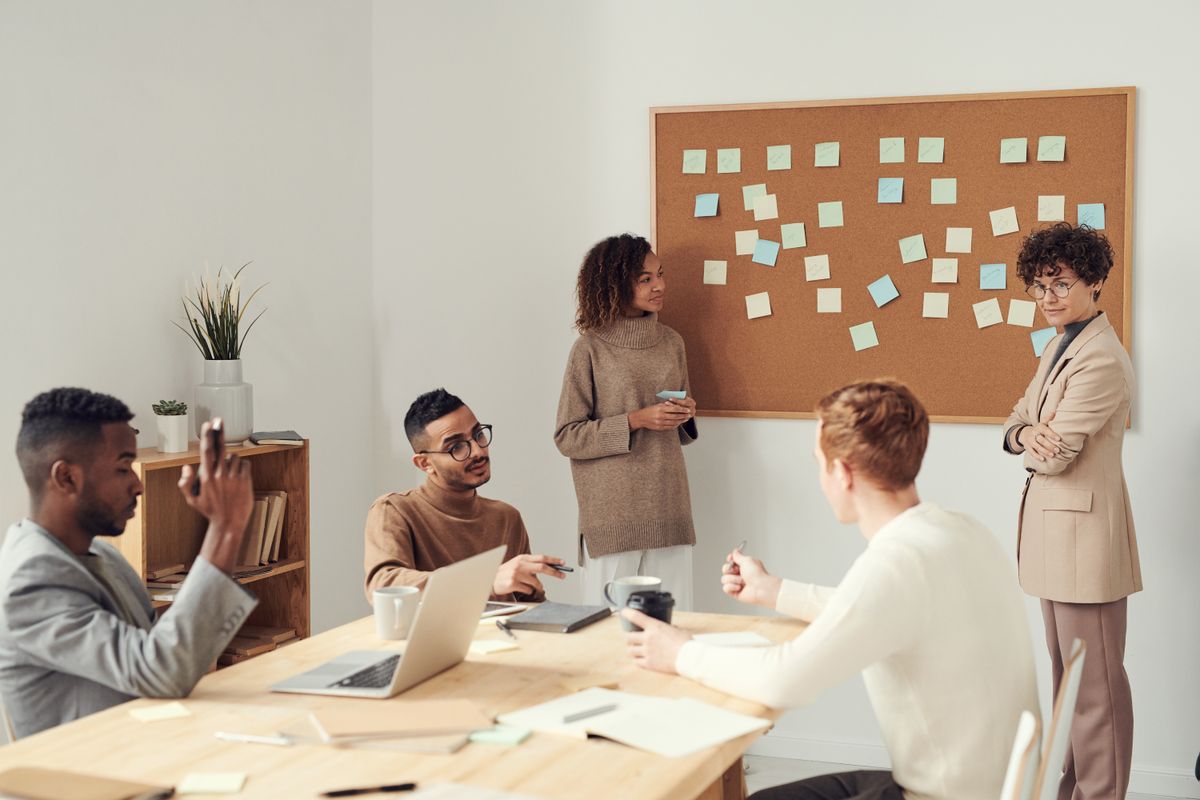 Trade team meeting in a bright office