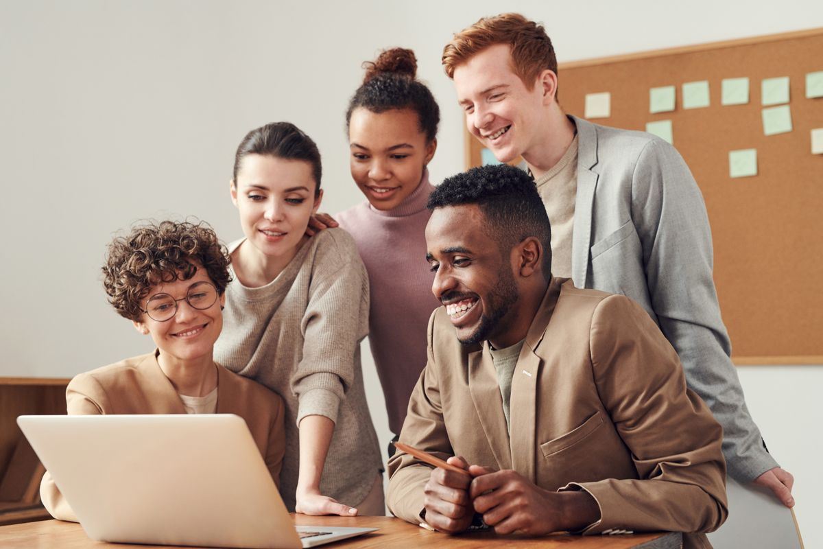 Business team collaborating in a modern office